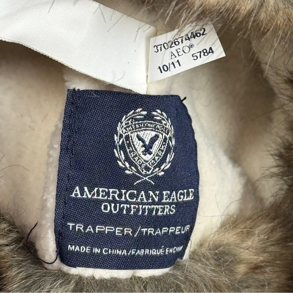 Y2K American Eagle Wool/Alpaca Knit Trapper Hat Faux Fur Trim Ski‎ Snow Winter